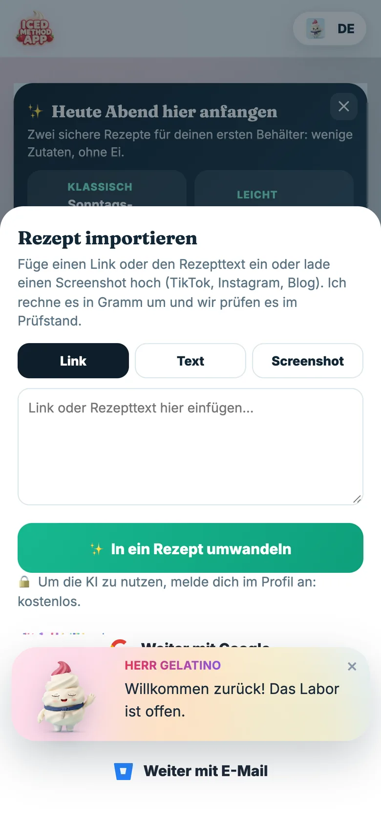 App-Screenshot: Import von TikTok und aus dem Web