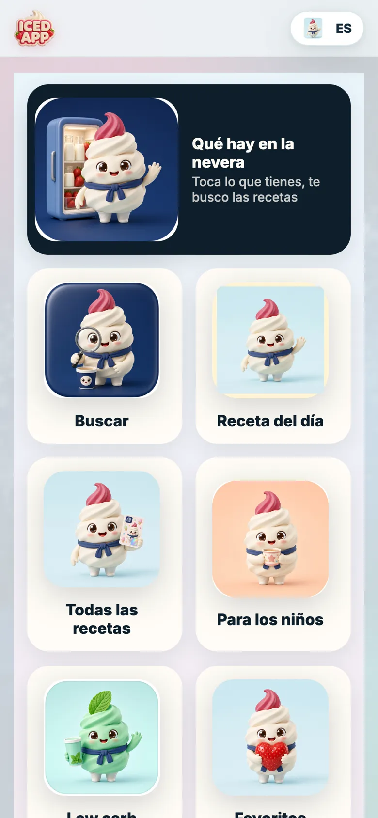 App ICED°: la pantalla de inicio