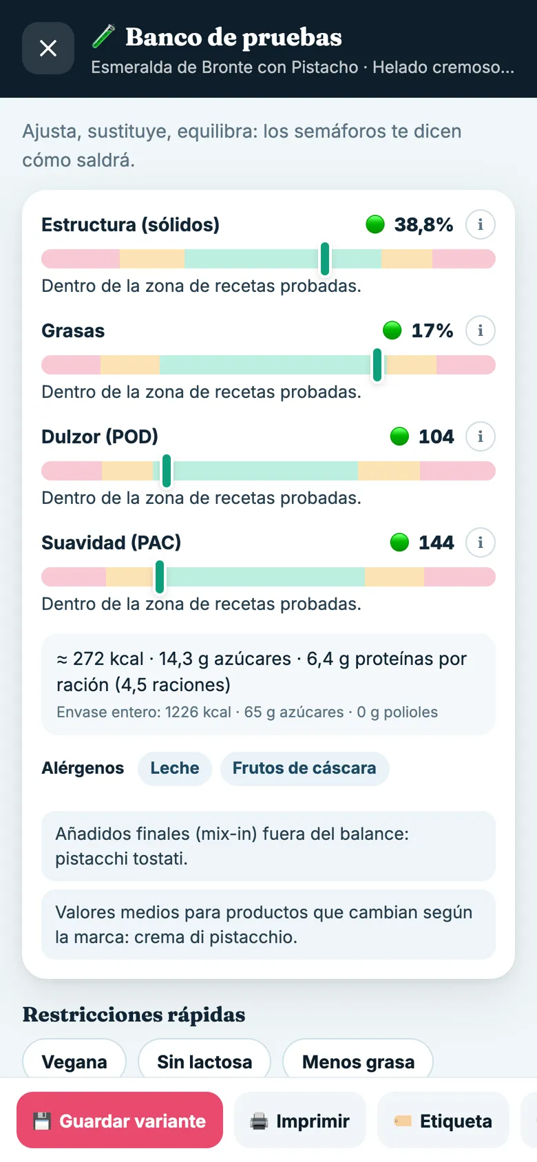 Banco de pruebas de la ICED METHOD APP con el semáforo de equilibrio de un sorbete