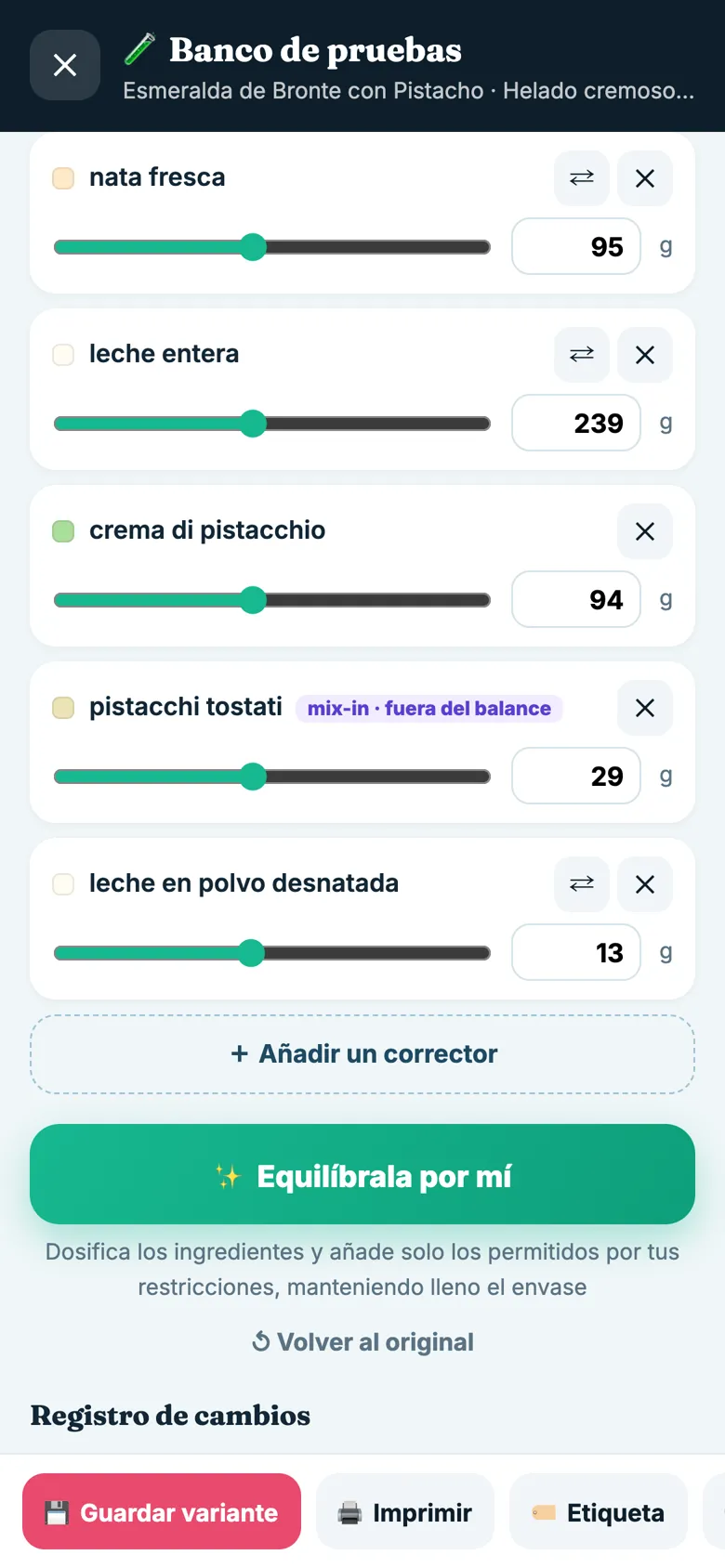 Banco de pruebas de la ICED METHOD APP con el semáforo de equilibrio de un sorbete