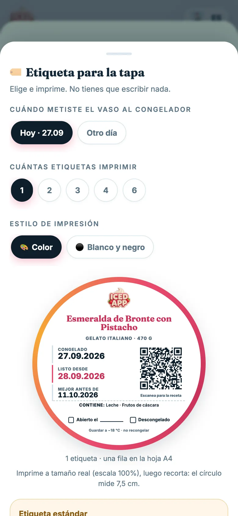 Etiqueta para la tapa