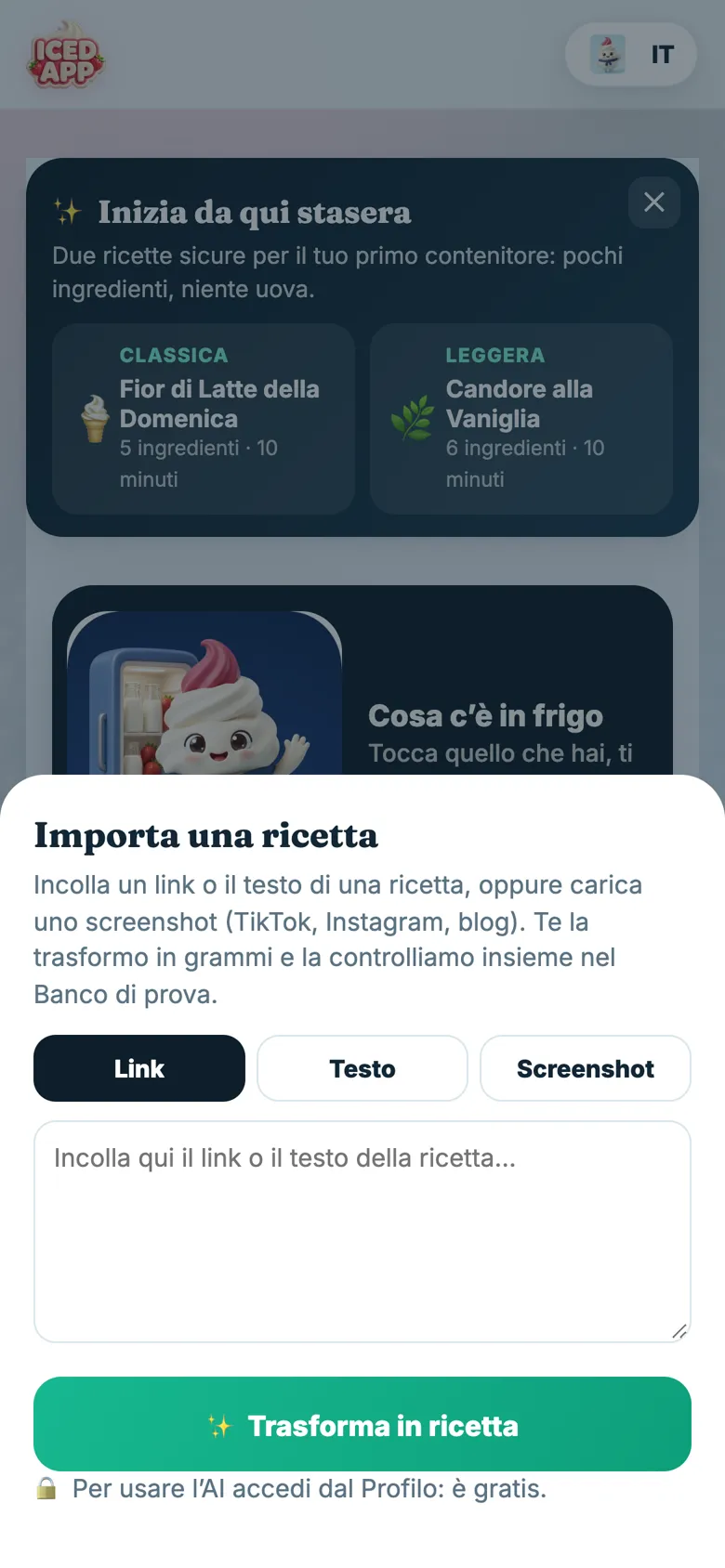 Importa una ricetta dal web