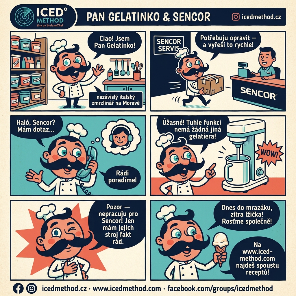 Pan Gelatinko komiks — Sencor SIC 5050WS výroba domácí zmrzliny krok za krokem